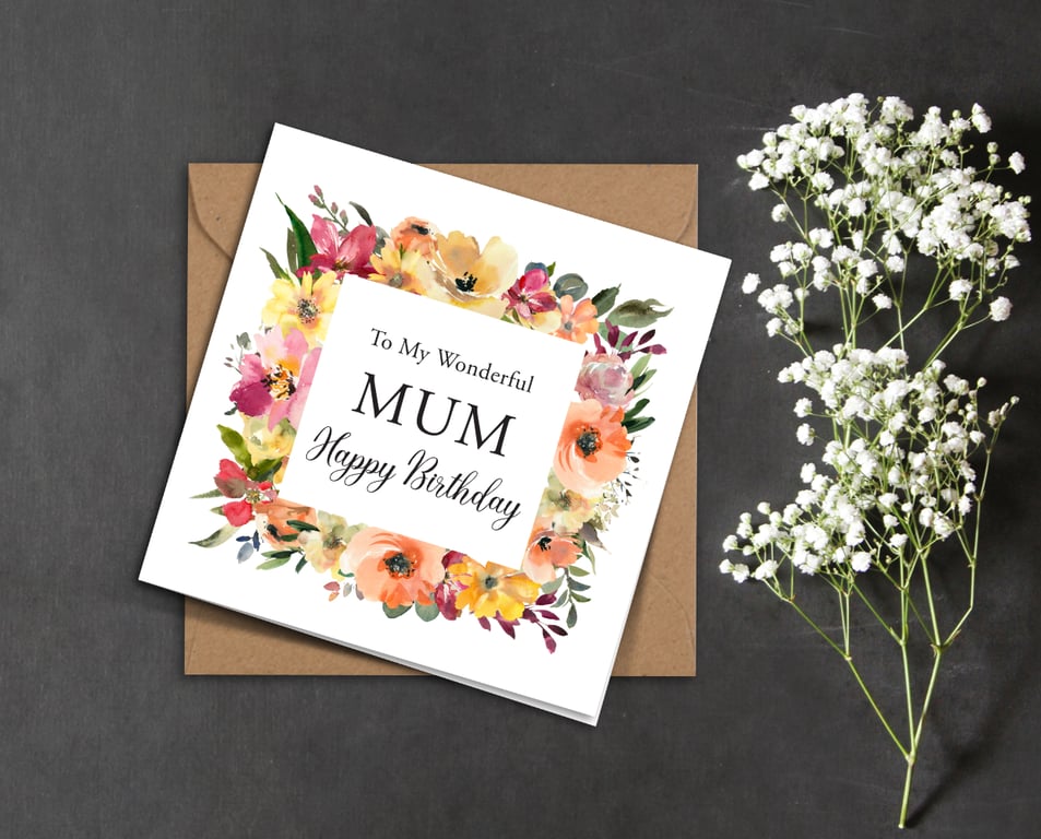 BIRTHDAY card to my wonderful MUM, Mam Nan peach pink yellow flowers
