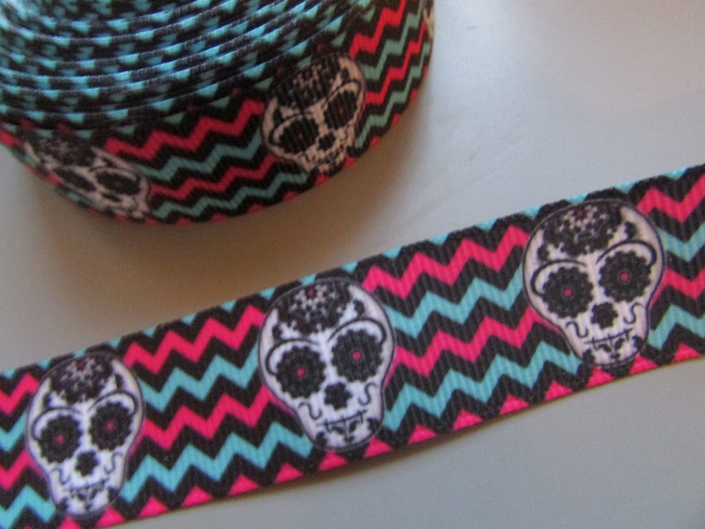 Gothic Sugar Skull Grosgrain Ribbon 2.2cm x 1 Metre