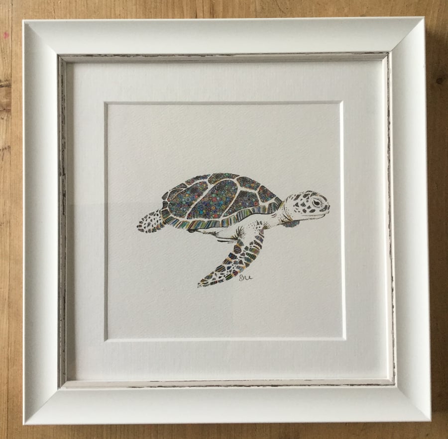 Tropical turtle framed 9.5 x 9.5” print 