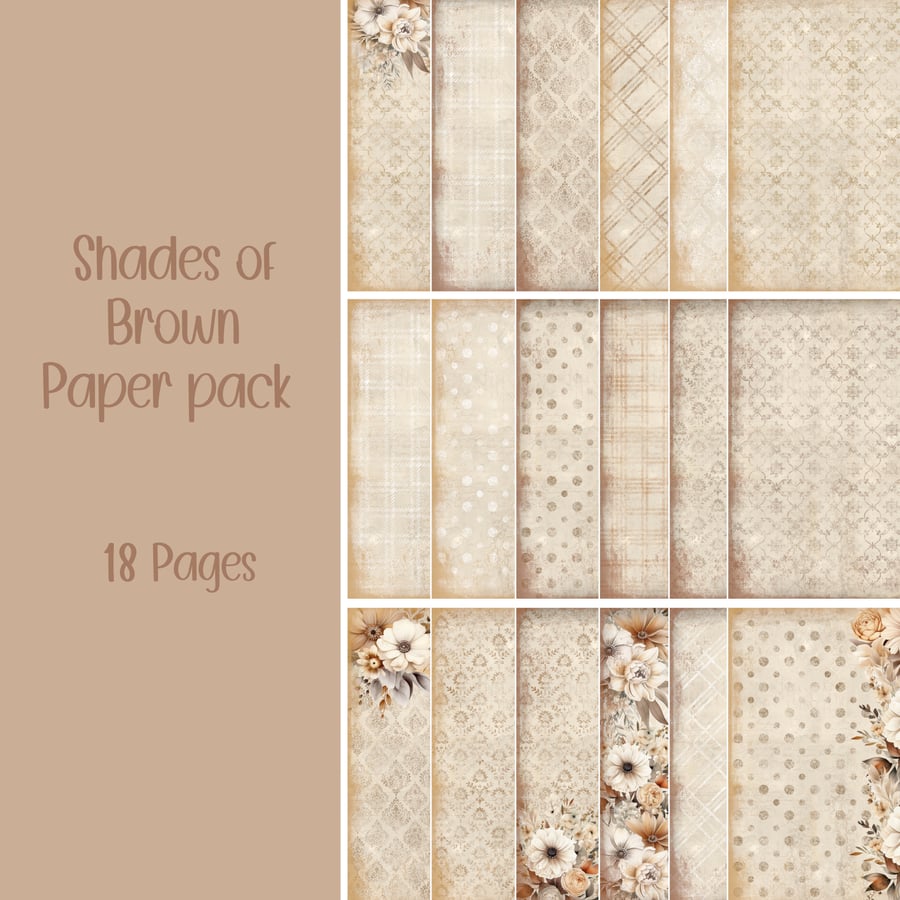 Shades of Brown Paper pack Scrapbooking, Ephemera, Digital Download