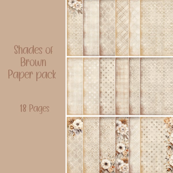 Shades of Brown Paper pack Scrapbooking, Ephemera, Digital Download