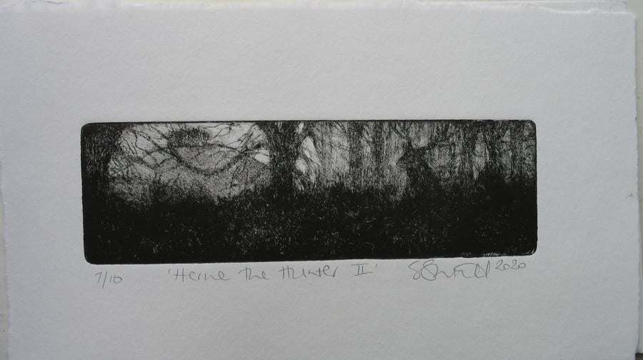 Moody drypoint etching 'Herne the Hunter II'