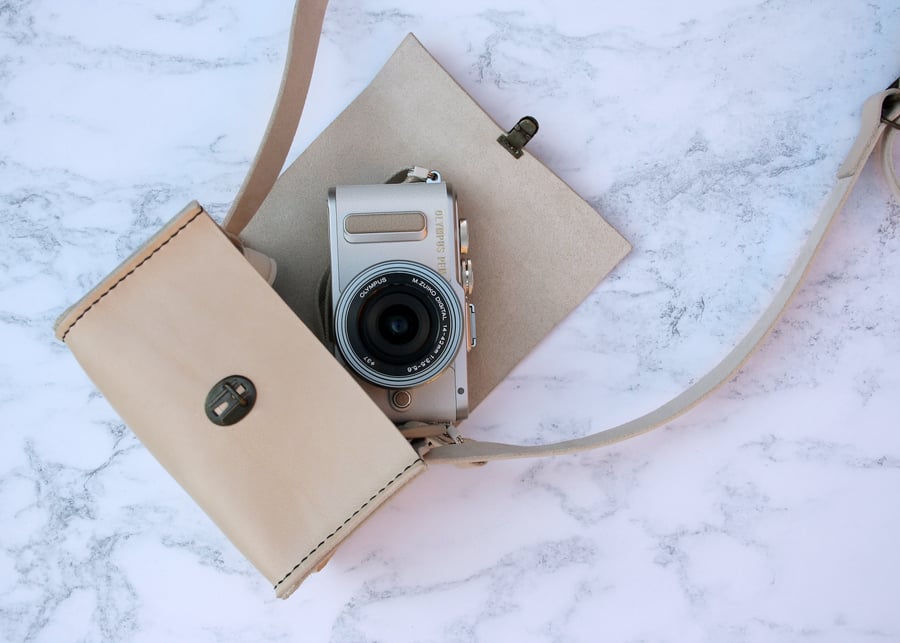 Leather Camera Bag Small Shoulder Bag Tan Brown or Cream