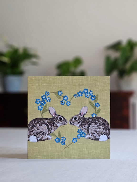'Rabbits & Forget-me-not heart', Valentine's day, Love, Wedding, Anniversary 
