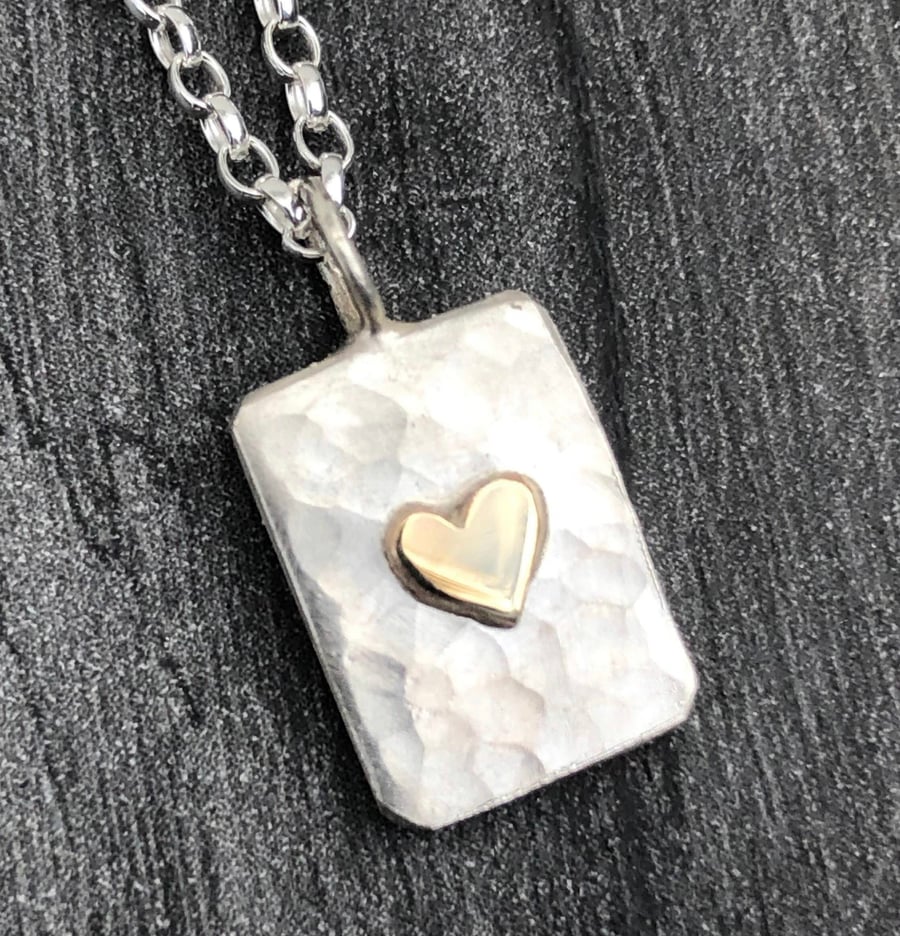 Gold Heart Pendant, hammered silver necklace, valentines gift, love token, love,