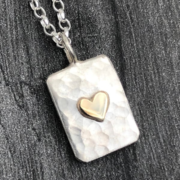 Gold Heart Pendant, hammered silver necklace, valentines gift, love token, love,