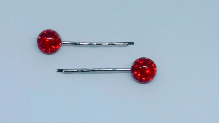 Red Glitter half circle bobby pins