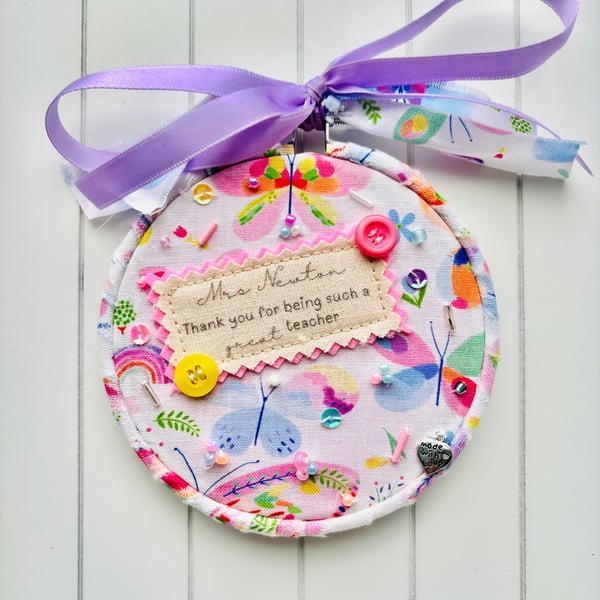 Personalised Teacher Gift Butterfly Hoop Thank You Teacher Gift End of Term Keep