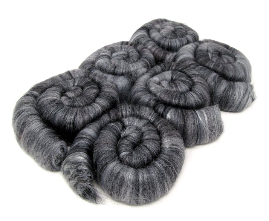 Rolags - Monochrome Merino & Silk 60g Fine Merino Wool Spinning Felting Fibre