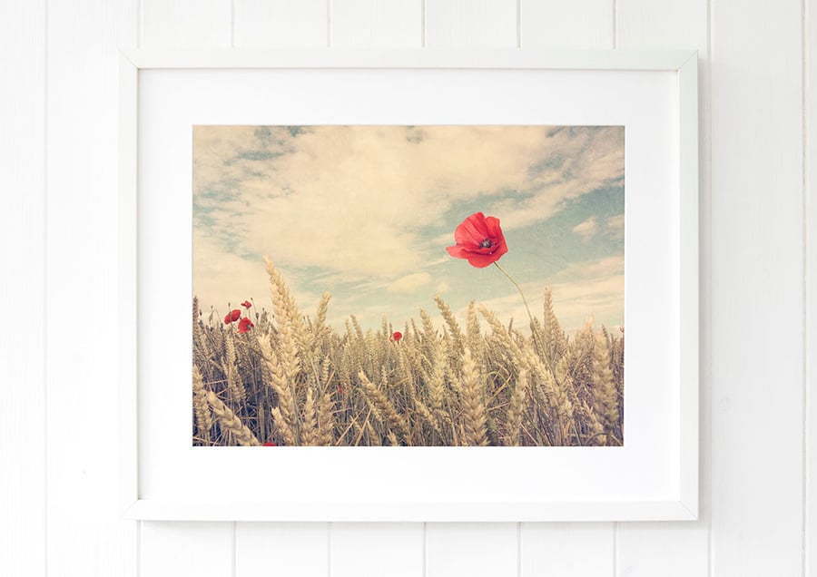 Poppy wall art print - Landscape photography - Wheat field fine art photography