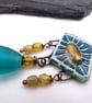 teal lampwork glass and ceramic earrings - Image 4