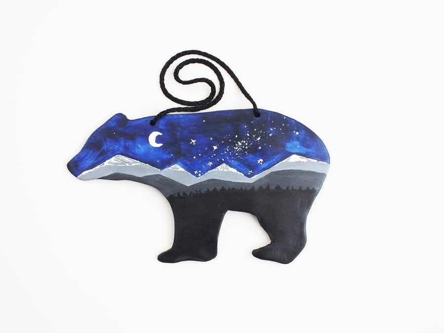 Moon bear hanging wall decoration with mountain and forest