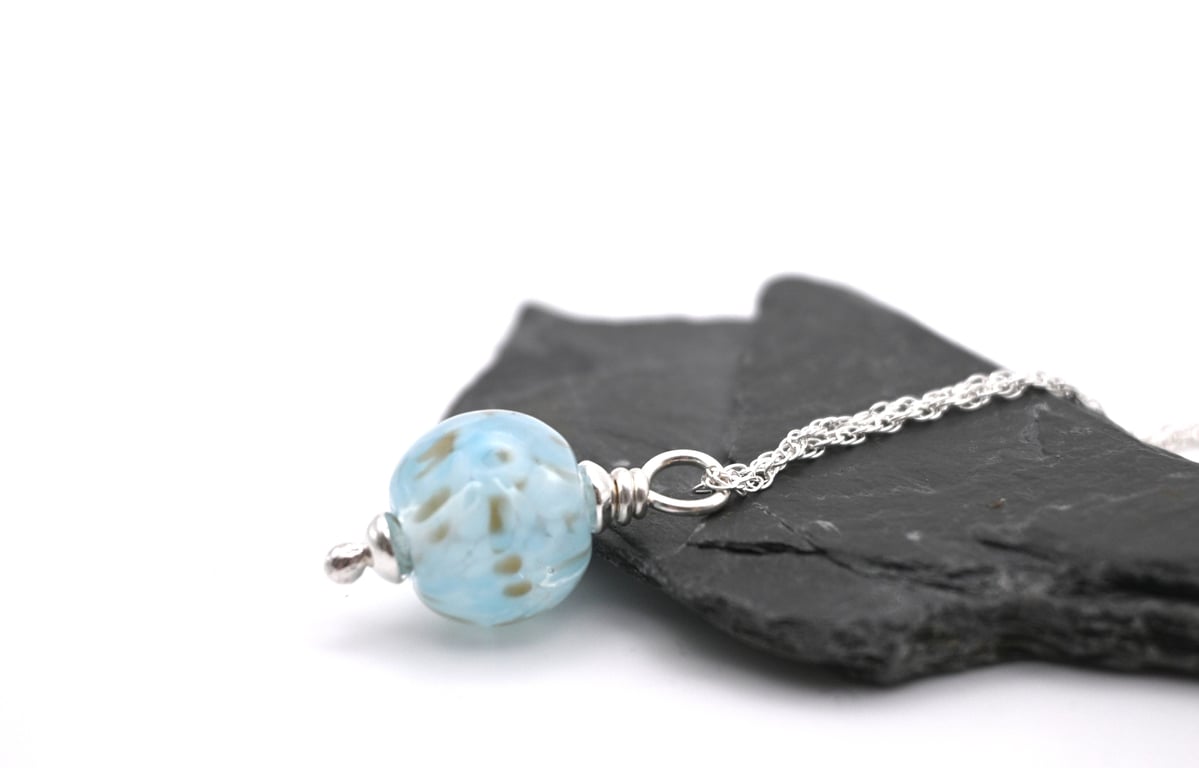 blue lampwork glass pendant necklace