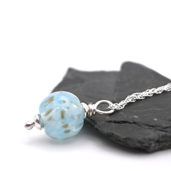blue lampwork glass pendant necklace