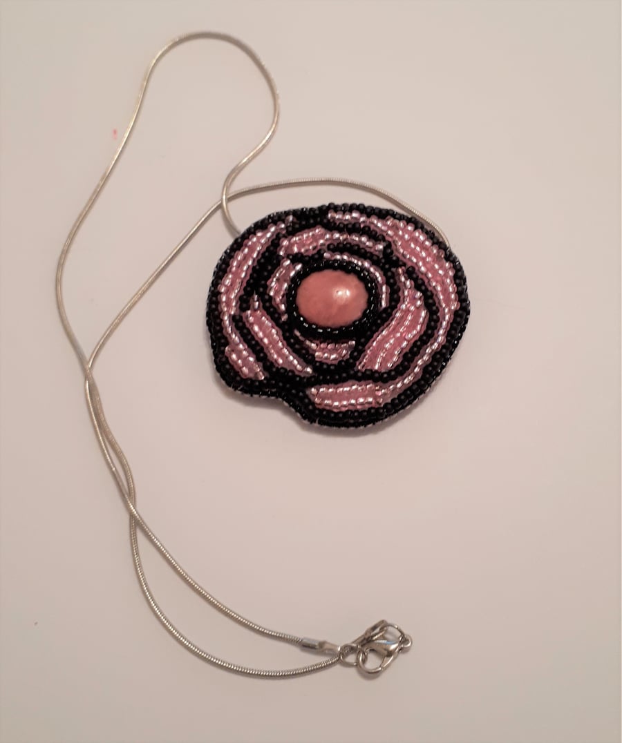 Bead Embroidered Art Deco style Pink Rose conve... Folksy