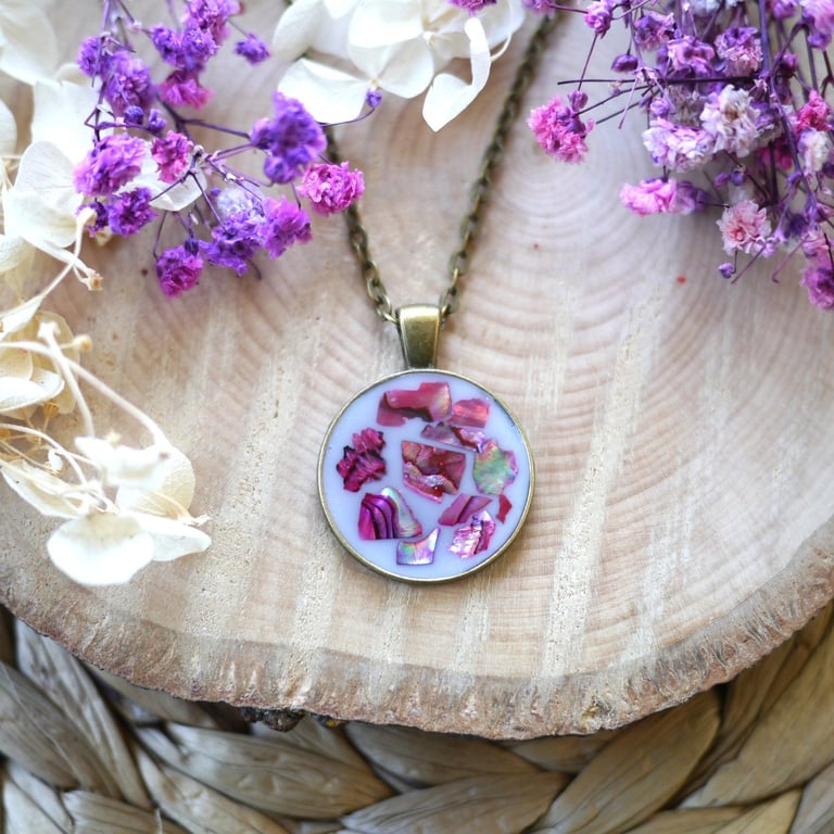 Resin and Abalone Shell Pendant in Antique Bronze