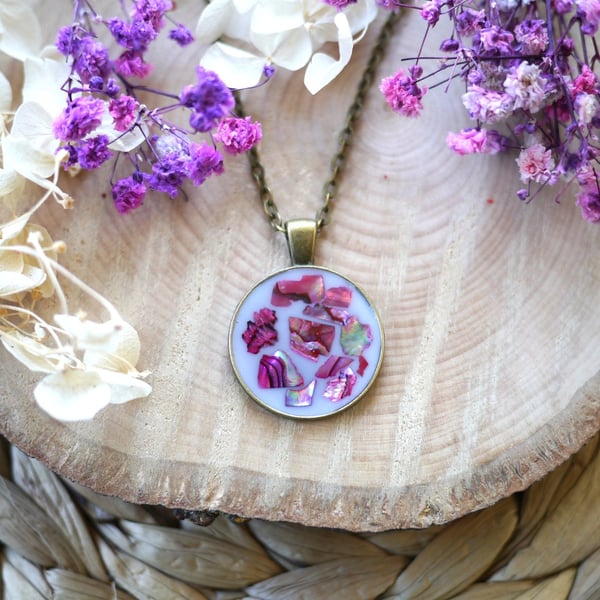 Resin and Abalone Shell Pendant in Antique Bronze