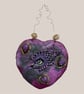 Mystic Dragon Eye Heart Wall Hanging - Purple and Gold Fantasy Art Sculpture - G