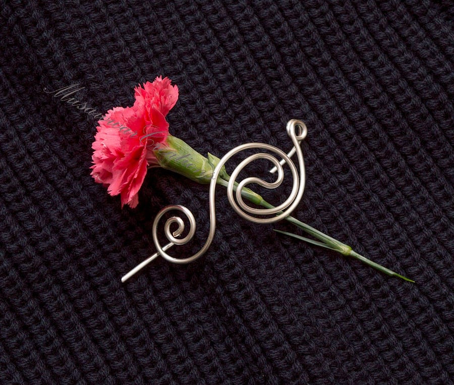 Shawl and Sweater pinSilver wire Shawl Pin,Shawl brooch, Sweater Pin,Silver 