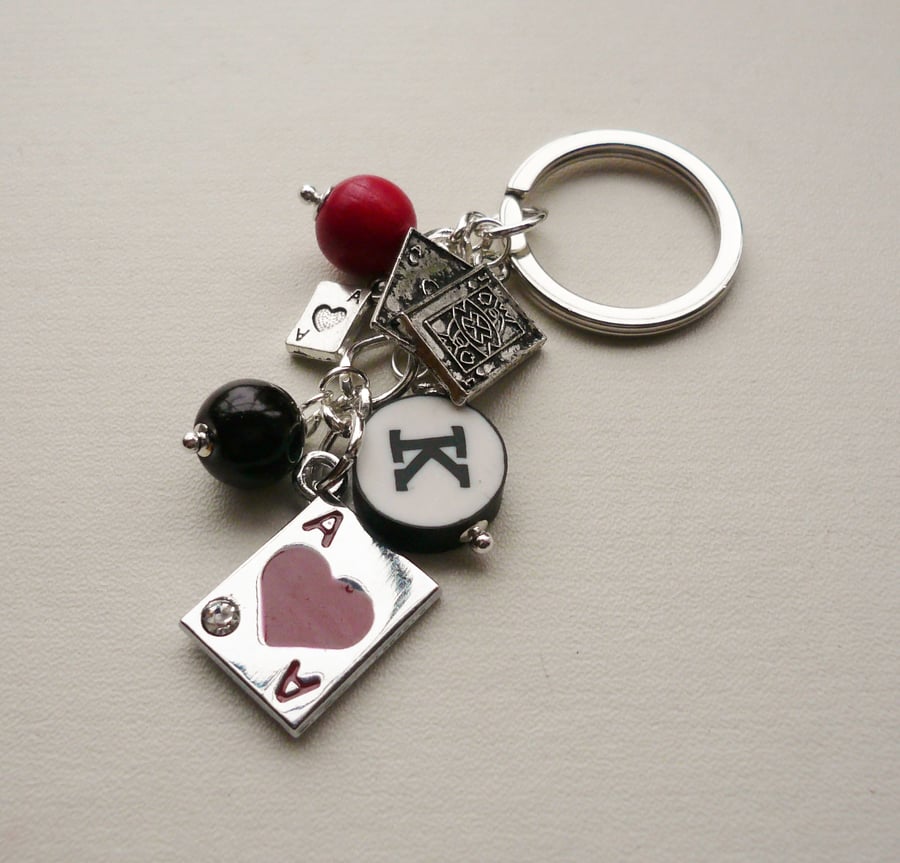 Keyring Black and Red Beaded 'Ace of Hearts'   KCJ1596
