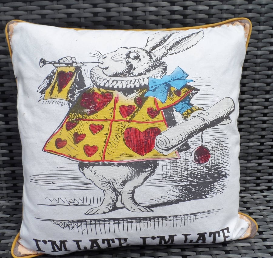 White rabbit character cushion. Alice in Wonderland pillow. FREE UK P &P.
