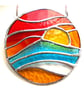 Sunset Beach Waves Stained Glass Suncatcher