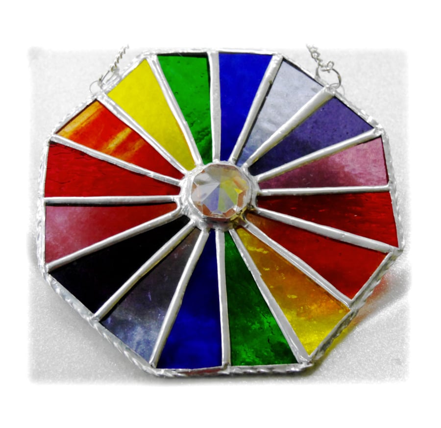 Rainbow Crystal Octagon Suncatcher Stained Glass Handmade 
