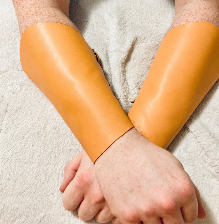 Large Pair of Peach coloured Leather Bracers (sold with lacing)