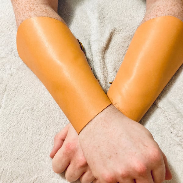 Large Pair of Peach coloured Leather Bracers (sold with lacing)
