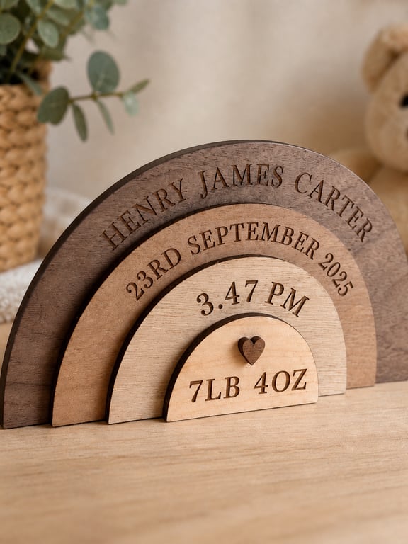 Personalised Rainbow Birth Sign Nursery Wooden Gift 