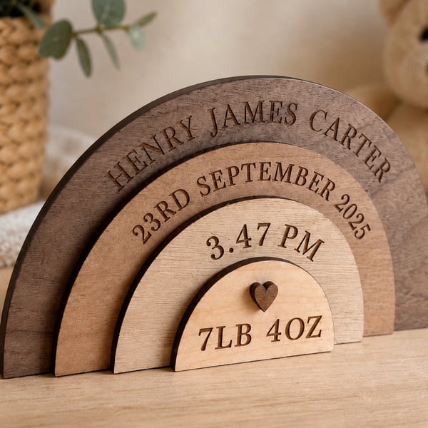 Personalised Rainbow Birth Sign Nursery Wooden Gift 