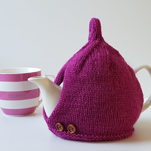 Tea Cosy in Raspberry Pink Aran Wool