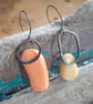 Pebble Earrings, copper, siver and beach plastic, mismatched earrings.