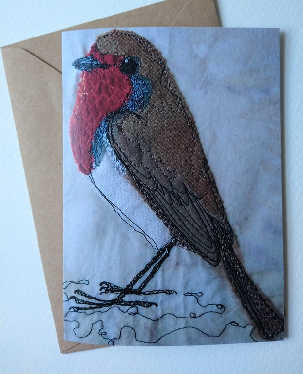 Robin Embroidered Portrait Greetings Card