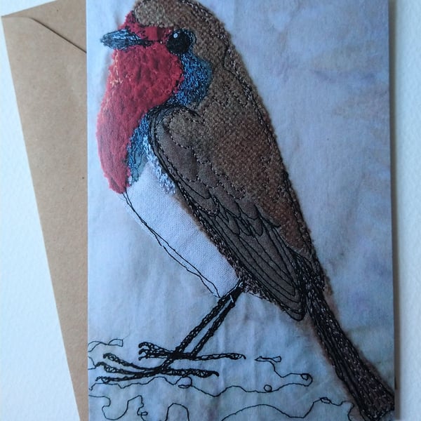 Robin Embroidered Portrait Greetings Card