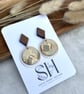 Handcrafted Marble Effect Polymer Clay Earrings with Gold Leaf & Walnut Stud - Image 1
