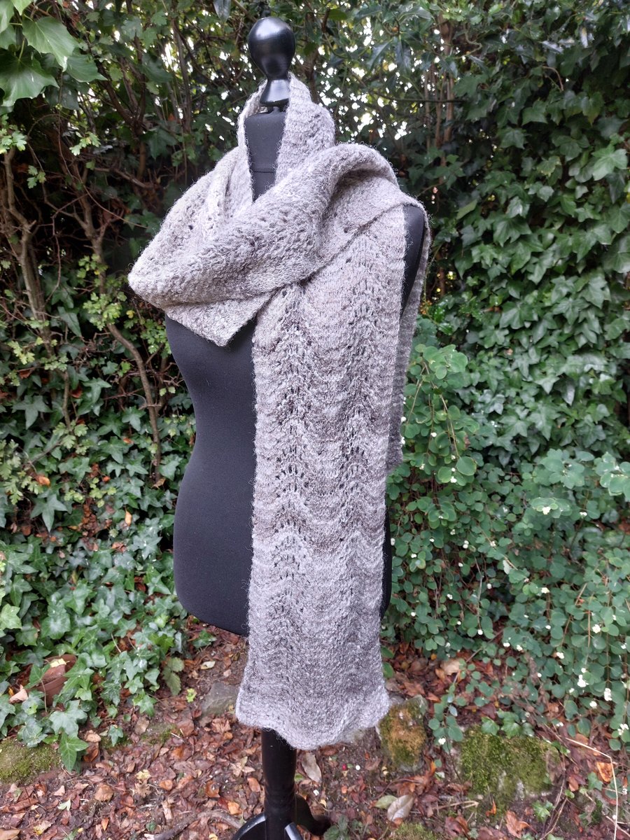 Handspun and Hand-knitted Scarf in Pure Jacobs Wool