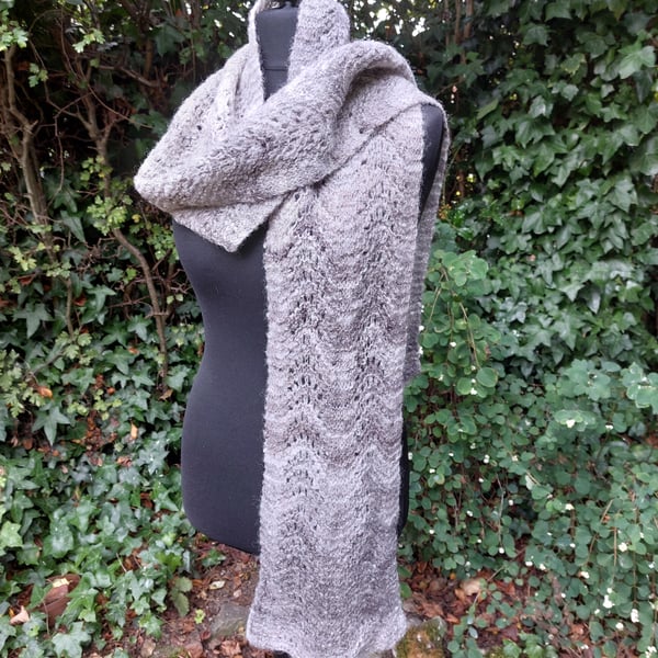 Handspun and Hand-knitted Scarf in Pure Jacobs Wool