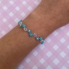Blue and Pink Flower Zig Zag Seed Bead Bracelet