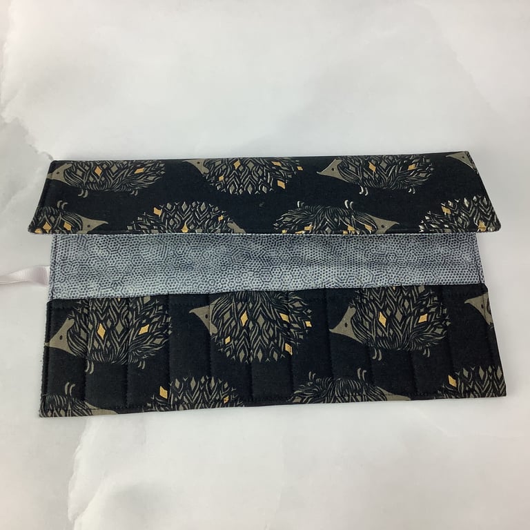 Hedgehog fabric brush roll, Pencil wrap, Tool wrap, Handmade