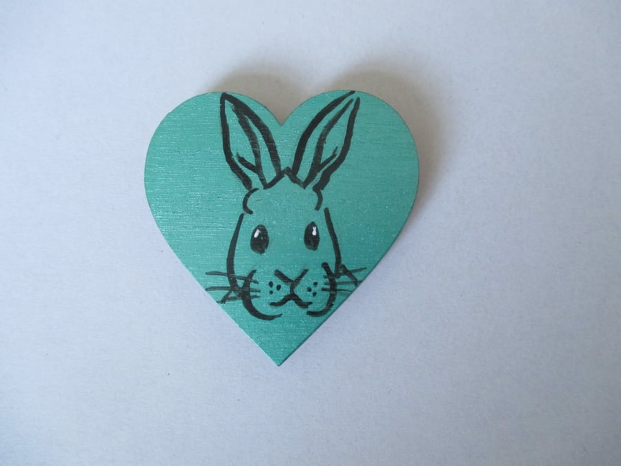Fridge Magnet Bunny Rabbit Love Heart  Original Painting Wooden Heart Green