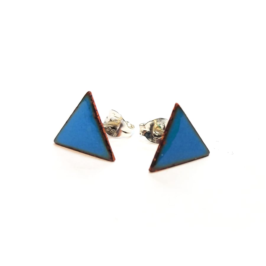 Colourful teal enamel triangle stud earrings