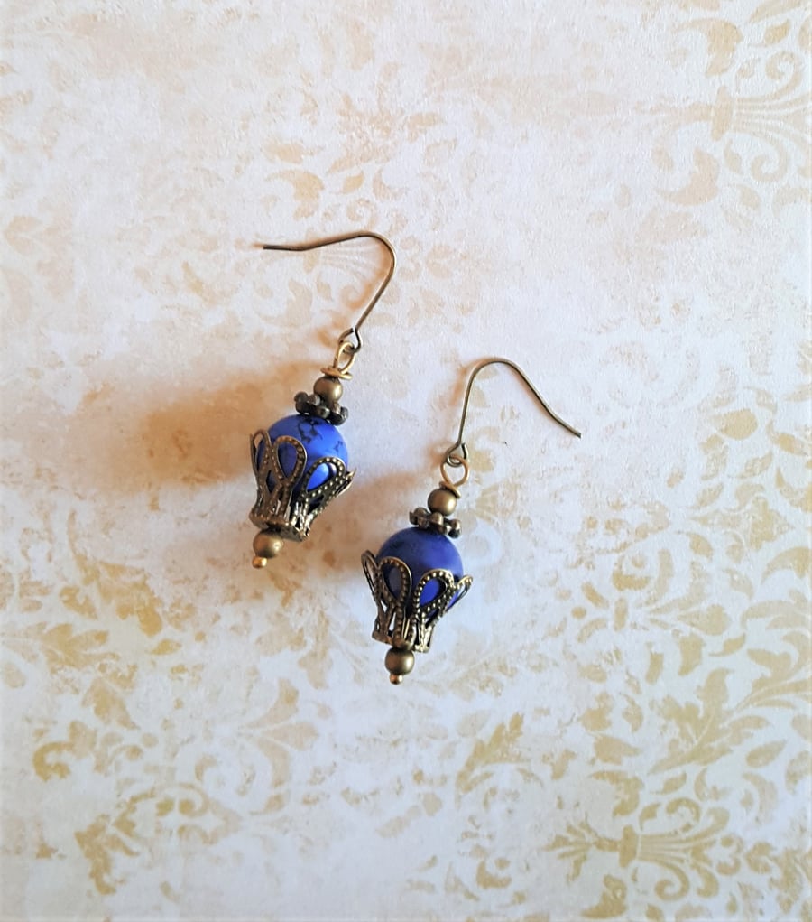 Steampunk Lapis Lazuli Hot Air Balloon Earrings Stocking Filler Gift