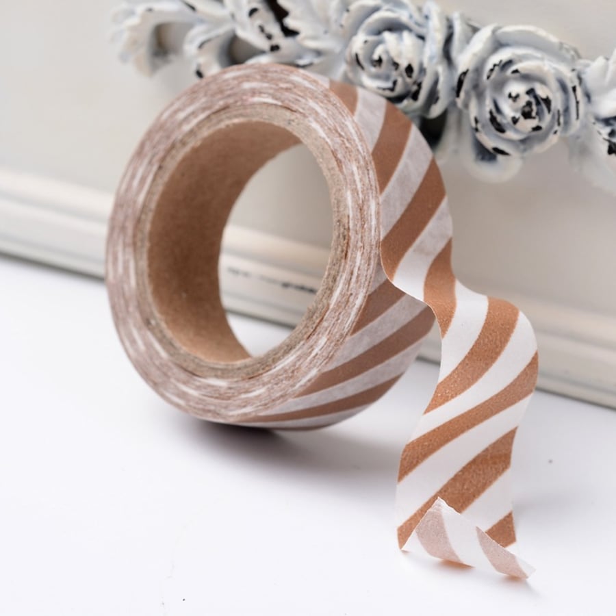 2 x Brown Stripe, Candy stripe, Decorative Washi Tape, Cards, Crafts,Tape 10m