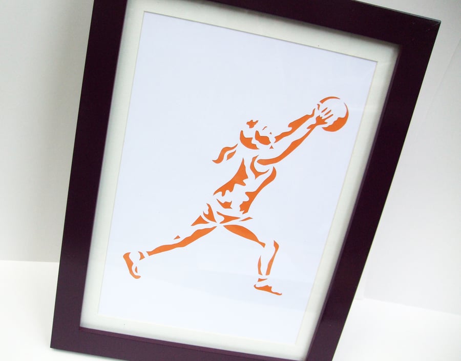 Paper cut Art - Netball Picture, Sport, Artwork, Hand cut art - silhouette