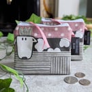 Small Oilcloth Coin or Card Purse with Applique Cow with Crown 