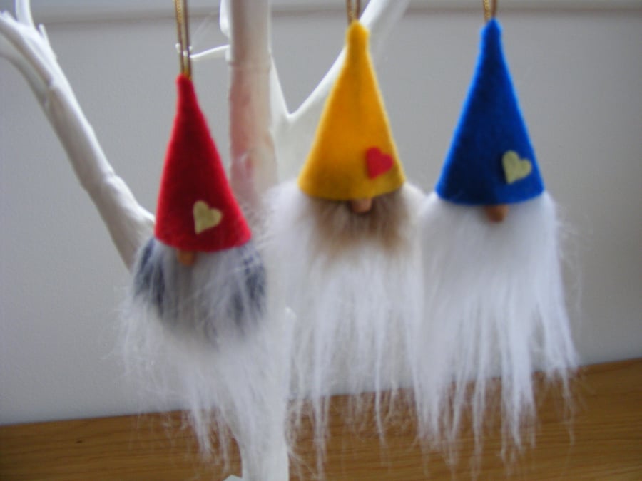 Set of 3 Hanging Tomte - Gnome Christmas Decorations
