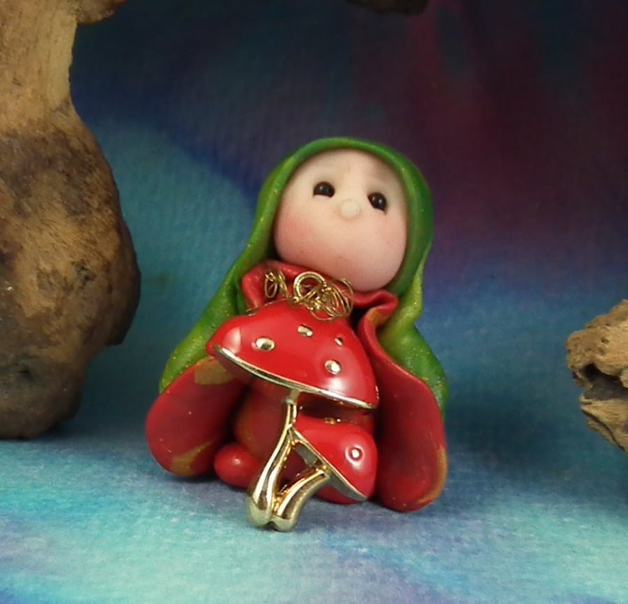 Sale Tiny Garden Gnome 'Tippy' with toadstools OOAK Sculpt Ann Galvin