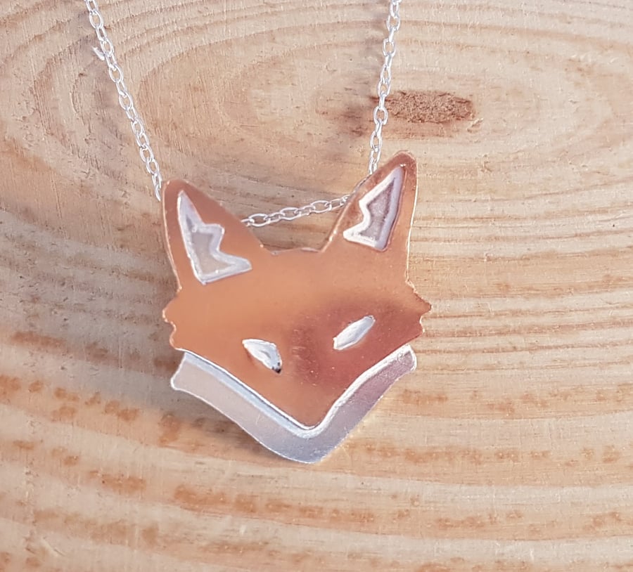 Sterling Silver and Cop Fox Head Necklace Pendant