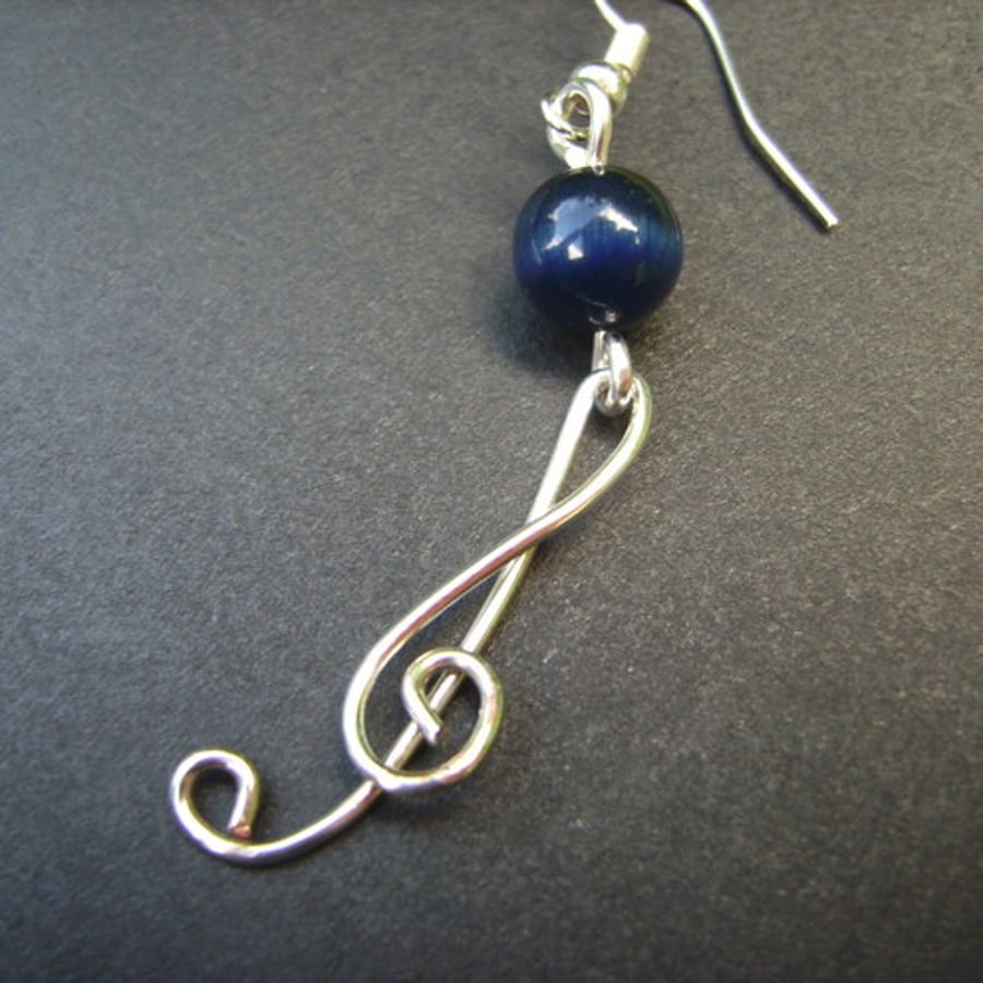 musical treble clef  wire necklace & earrings, Lovers Music Blues